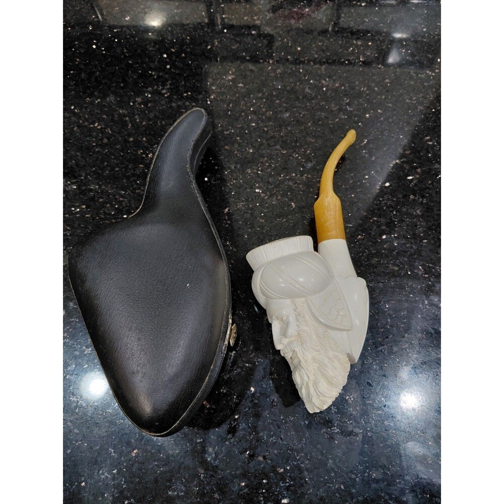 Vintage Big Meerschaum Carved Pipe Bearded Man Sultan Head (Used)